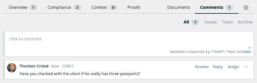 New comment feature within cases