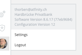 The version of the current live configuration is displayed directly below the software version in the user settings popup.